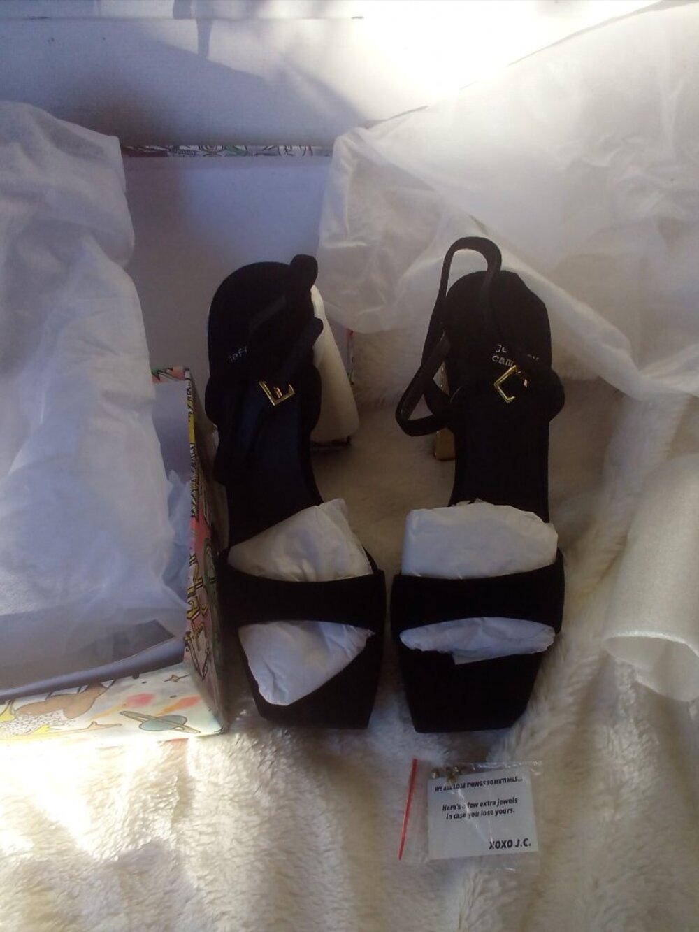 Jeffrey Campbell Dias Platform Sandals Black Suede w/Crystal Block Heels 7.5 NWT